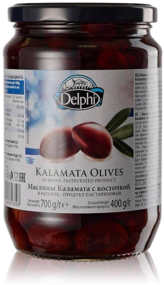 Маслины Каламата с/к DELPHI 700 г ст/б Греция