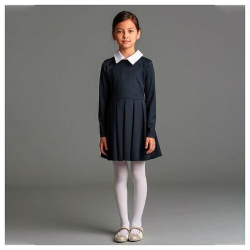 фото Трикотажное школьное платье с воротничком, синее, lc8g-srf-23-013, letty