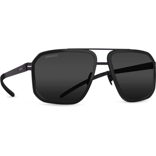 Титановые солнцезащитные очки GRESSO Vancouver - авиаторы / черные монолитные / кант черный