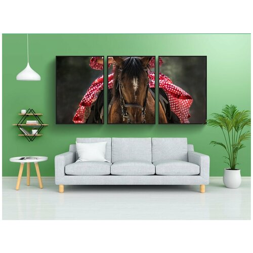 фото Набор модулных постеров для интерьера "лошадь, лошадиная голова, верховая езда" 60x90 см. в тубусе, без рамки lotsprints
