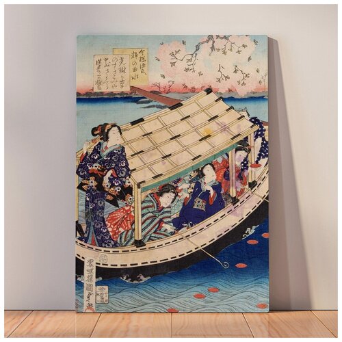 фото Картина лодки. утагава кунисада, 40x53 см, картина на холсте на деревянном подрамнике с настенным креплением вау холст