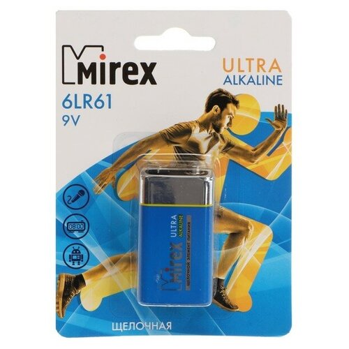 Батарейка алкалиновая Mirex, 6LR61-1BL, 9В, крона, блистер, 1 шт. kodak батарейка алкалиновая kodak max 6lr61 1bl 9в крона блистер 1 шт