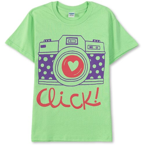 фото Футболка для девочки - салатовый - фотоаппарат , размер 134 sladik mladik
