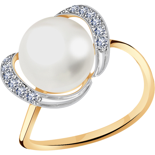 Кольцо Diamant online, золото, 585 проба, жемчуг, фианит, размер 16.5