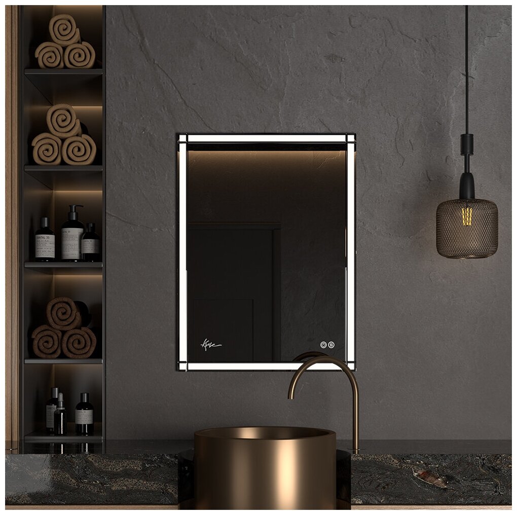 Влагостойкое зеркало с лед подсветкой в ванную комнату 80х60 см Verona с гравировкой, с сенсорным выключателем LED-подсветки и Подогрева - фотография № 2