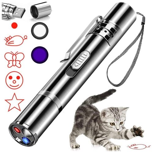 фото Лазерная указка-фонарик для кошек и собак, фонарик для освещения рта, лазер, уф, фонарик с usb зарядкой 7в1 нет бренда