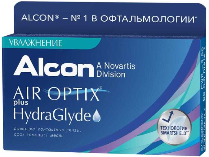 Контактные линзы Alcon, AIR OPTIX plus HydraGlyde, Ежемесячные, +5,00/ 14,2/ 8,6, 6 шт.