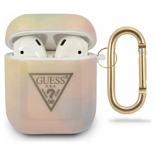 фото Силиконовый чехол для airpods 1/2 guess tpu case with ring tie / dye, розовый (guaca2tpumcgg01)