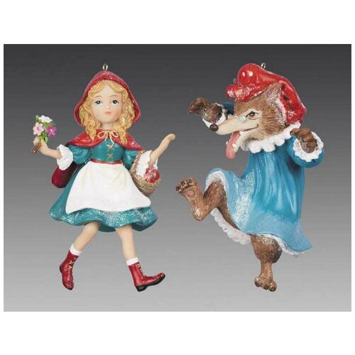 фото Набор ёлочных игрушек волк-бабушка и красная шапочка, полистоун, 7х11 см, holiday classics 78055-6