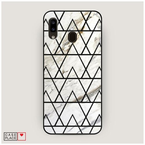 фото Чехол силиконовый матовый samsung galaxy a20 белый мрамор с узорами треугольниками case place