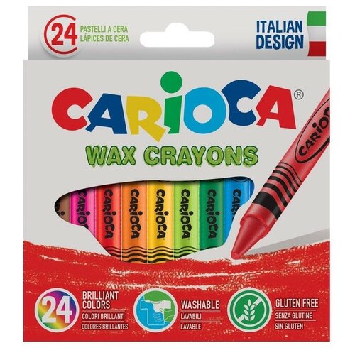 Мелки восковые 24 цвета Carioca Wax Crayons, диаметр 8 мм, круглые, в картонной коробке