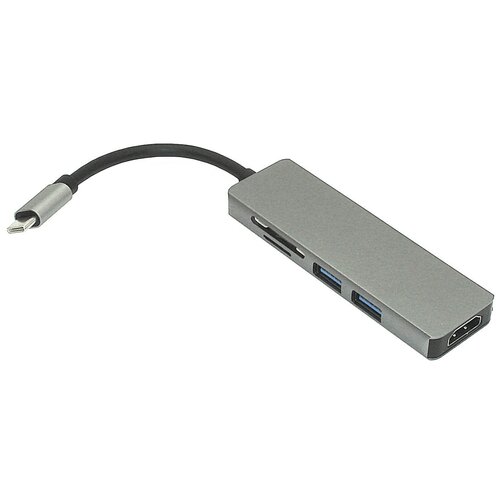 Адаптер Type C на HDMI, USB 3.0*2 + SD/TF для MacBook серебро