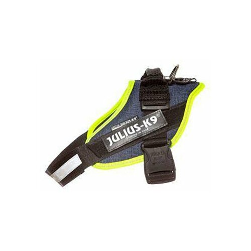 фото Julius-k9 шлейка для собак idc®-powerharness 3 (82-115см/ 40-70кг), джинса-зеленый неон