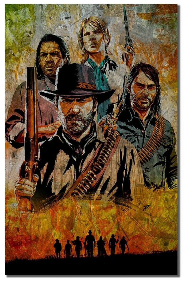 Картина интерьерная на рельефной доске, рисунок игра RDR Red Dead Redemption - 6571 В