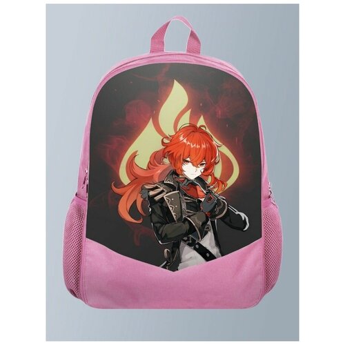 Розовый рюкзак с принтом игры Геншин Genshin impact, Дилюк, фэнтази, рпг, PS , Xbox ONE, PC, Switch - 7