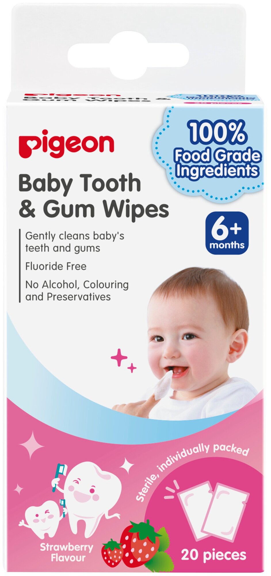 Pigeon Салфетки для чистки молочных зубов с ароматом клубники Pigeon Baby Tooth & Gum Wipes Strawberry, 20 шт , мод. 78291