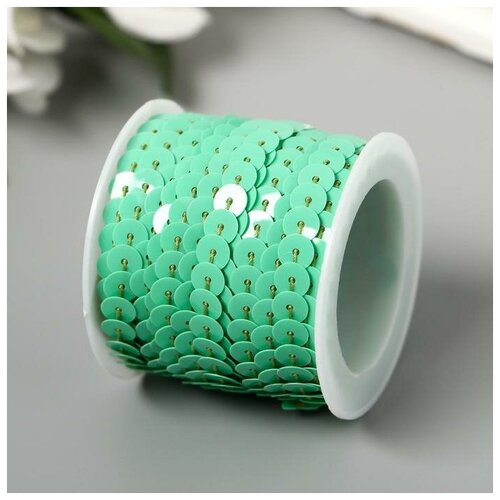 фото Нить из пайеток на бобине "кругляши пастель зелёные" намотка 5 метров d-0.6 см 5205237 арт узор