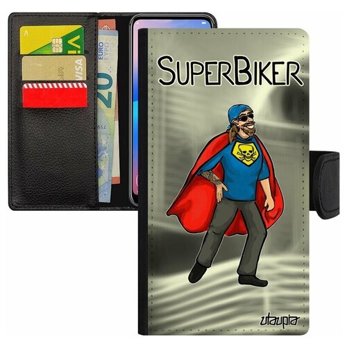 фото Чехол- книжка на смартфон iphone 7, "супербайкер" мотоциклист комикс utaupia