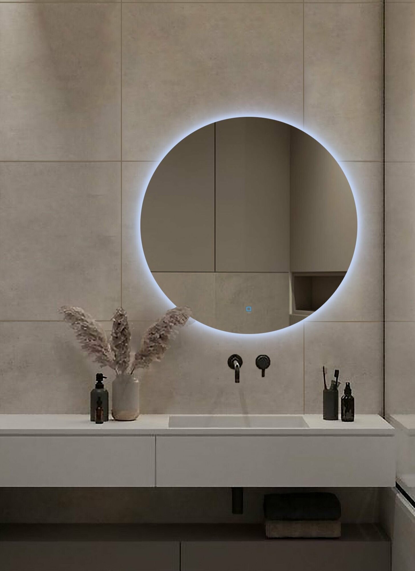 Зеркало для ванной Sun D45 круглое "парящее" с холодной LED-подсветкой - фотография № 6