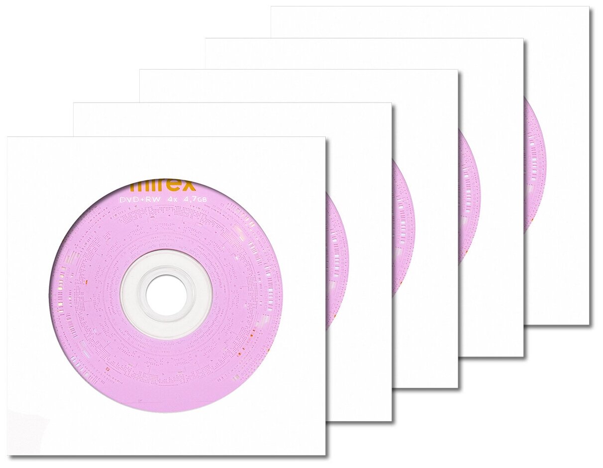 Перезаписываемый диск DVD+RW 4,7Gb 4x Mirex в бумажном конверте с окном, 5 шт.