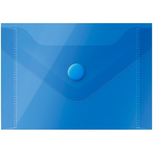 Папка-конверт на кнопке OfficeSpace А7 (74*105мм), 150мкм, пластик, полупрозрачная, синяя, 20 штук