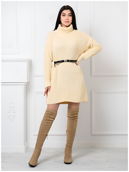 Платье-свитер повседневное, оверсайз, вязаное, размер 44-50, белый