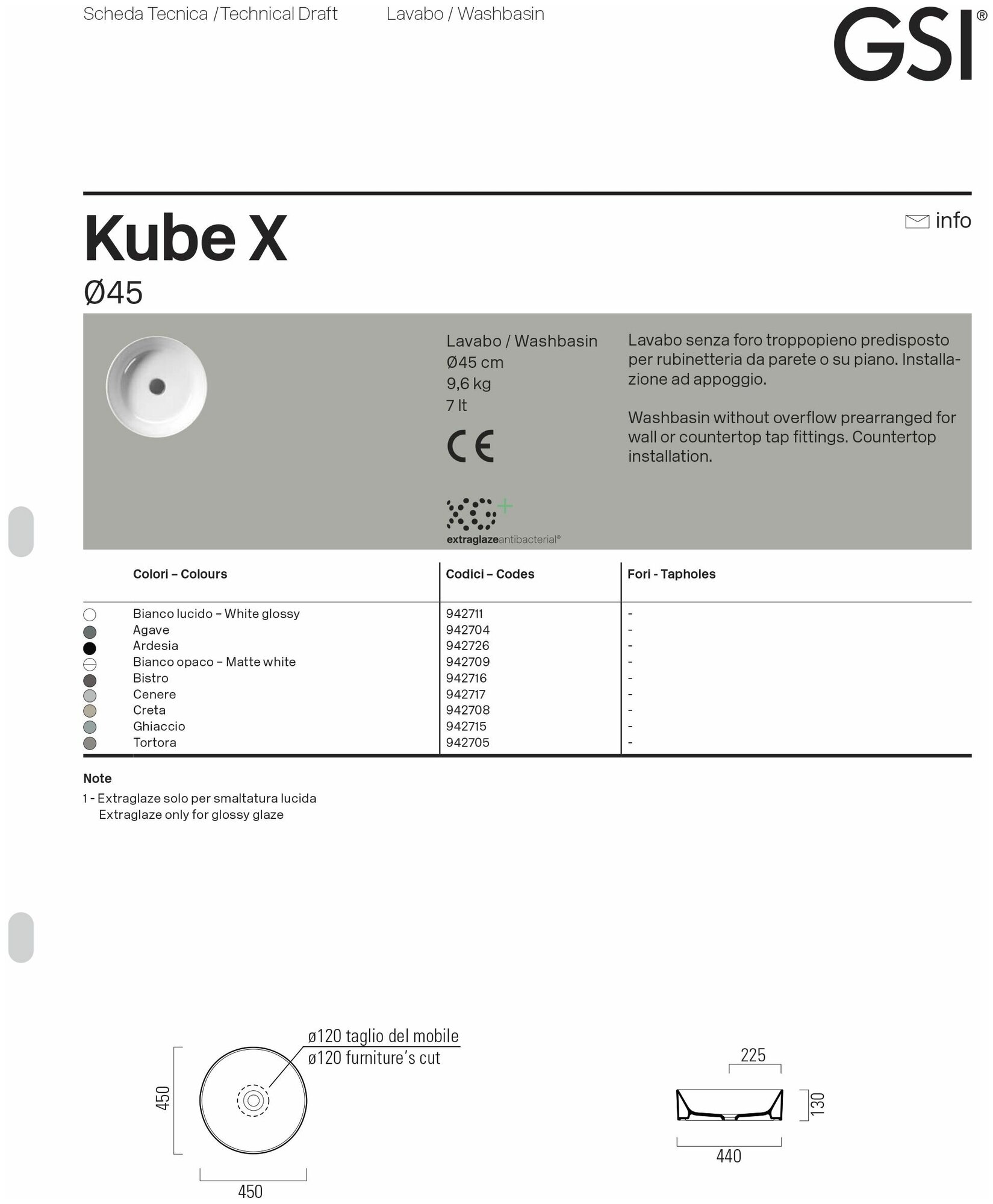 KUBE X раковина накладная Ø45х13 керамическая белый bianco glossy GSI - фотография № 4