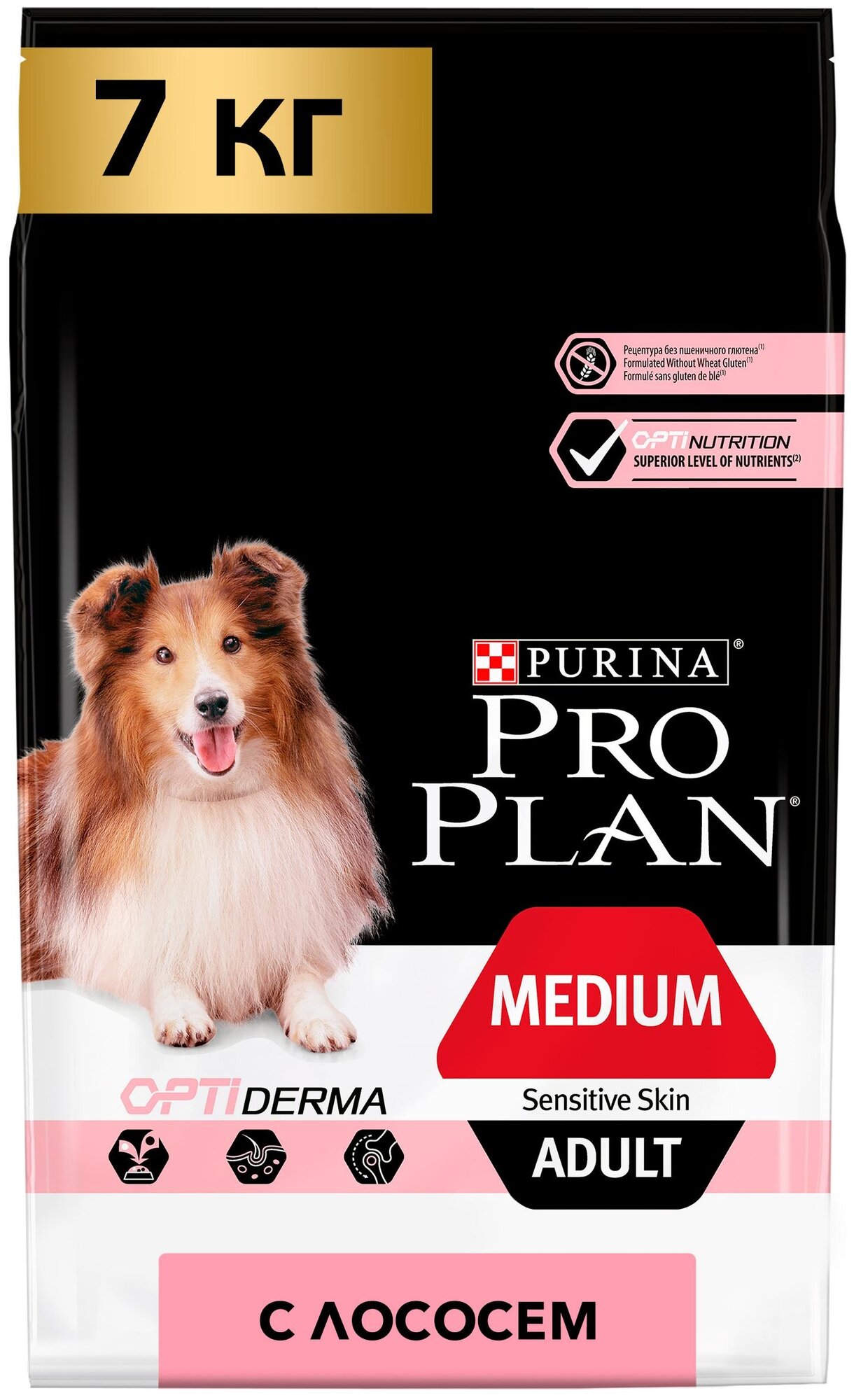 PRO PLAN ADULT DOG OPTIDERMA MEDIUM SENSITIVE SKIN для взрослых собак средних пород с чувствительной кожей с лососем и рисом (7 кг)