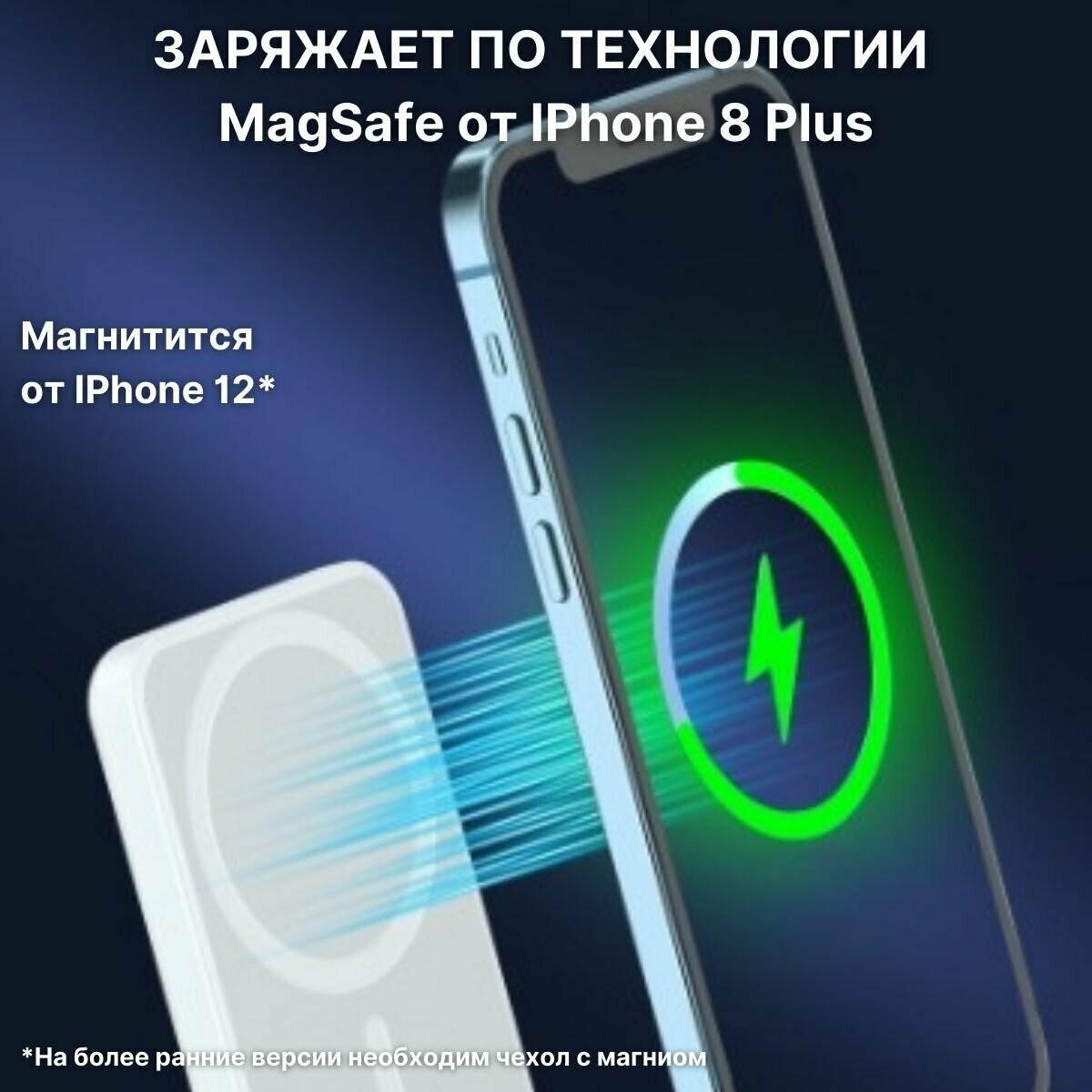 Powerbank на 3 500 мАч, Battery Pack для iPhone / Внешний беспроводной аккумулятор, магнитный для телефонов поддерживающих беспроводную зарядку