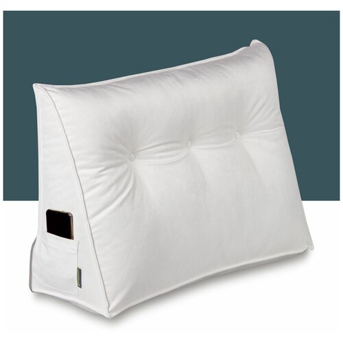 Клиновидная анатомическая подушка-изголовье PillowPlace для спины на кровать для чтения и отдыха крем 80*25*50 см велюр