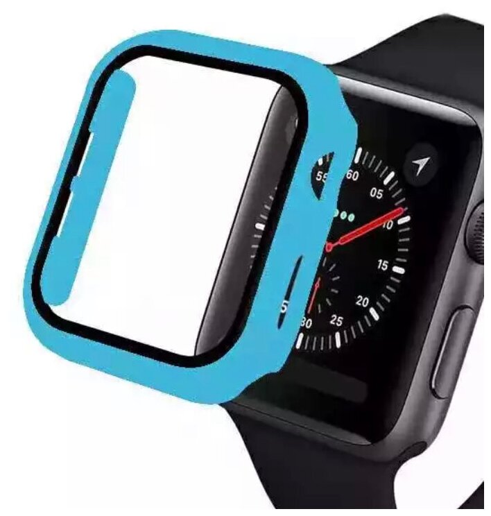 Чехол для Apple Watch 42 mm со стеклом голубой