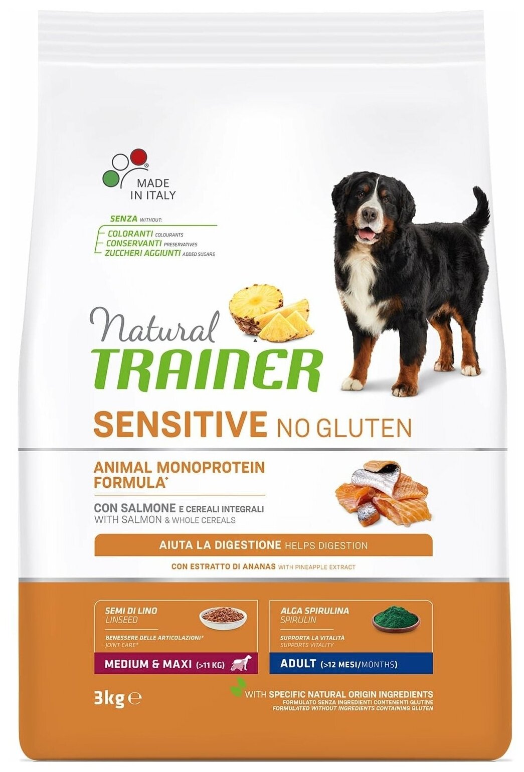 TRAINER NATURAL SENSITIVE NO GLUTEN MEDIUM & MAXI ADULT SALMON безглютеновый для взрослых собак средних и крупных пород с лососем (3 кг )