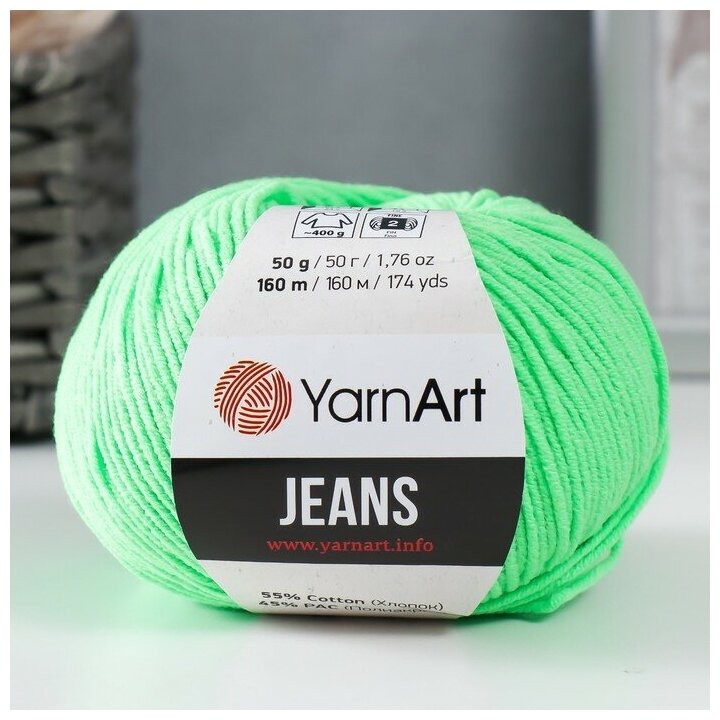 YarnArt Пряжа "Jeans" 55% хлопок, 45% акрил 160м/50гр (60 зеленое яблоко)