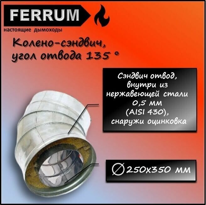 Колено-сэндвич 135 (430 0,5мм + оцинковка) Ф250х350 Ferrum - фотография № 1