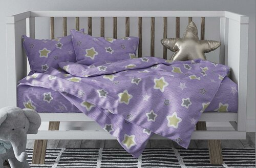 Детское постельное белье бязь звездочки вид 2 фиолетовый Ясли (в детскую кроватку)