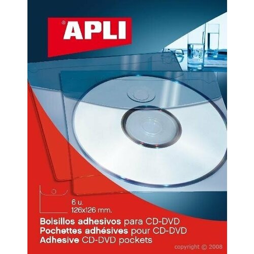 Самоклеящийся Карман Apli Для Cd, Неудаляемый, Прозрачные, 126Х126мм 6 шт/уп