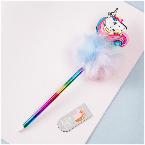 Комплект 12 шт, Ручка шариковая MESHU Rainbow Unicorn синяя, 0.7мм, корпус ассорти, с топпером ручка шариковая meshu unicorn синяя 0 7мм большой корпус софт тач с топпером 2 штуки