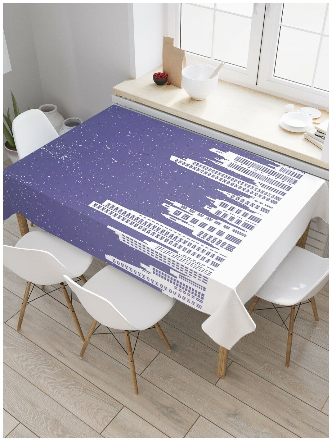 Скатерть прямоугольная JoyArty на кухонный стол "Очертания Нью-Йорка" из оксфорда, 120x145 см