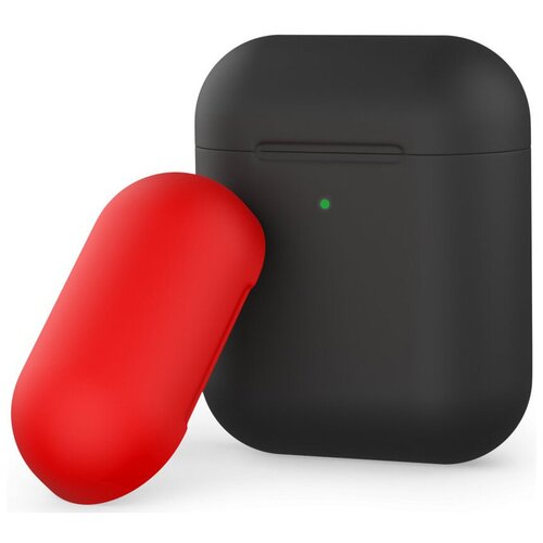 фото Силиконовый чехол для airpods, двухцветный (черный/красный), deppa