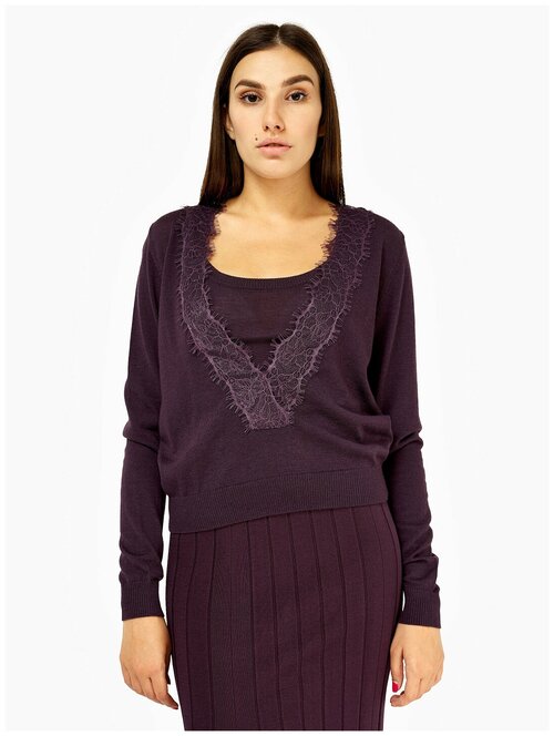 Пуловер PATRIZIA PEPE, шерсть, длинный рукав, размер 36, фиолетовый