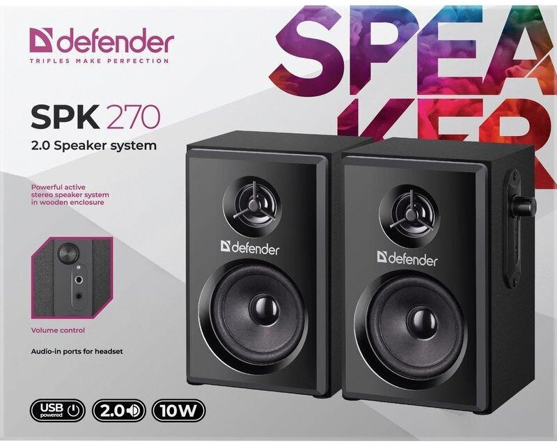 Акустическая система 2.0 Defender SPK 270 черный, 10 Вт, питание от USB