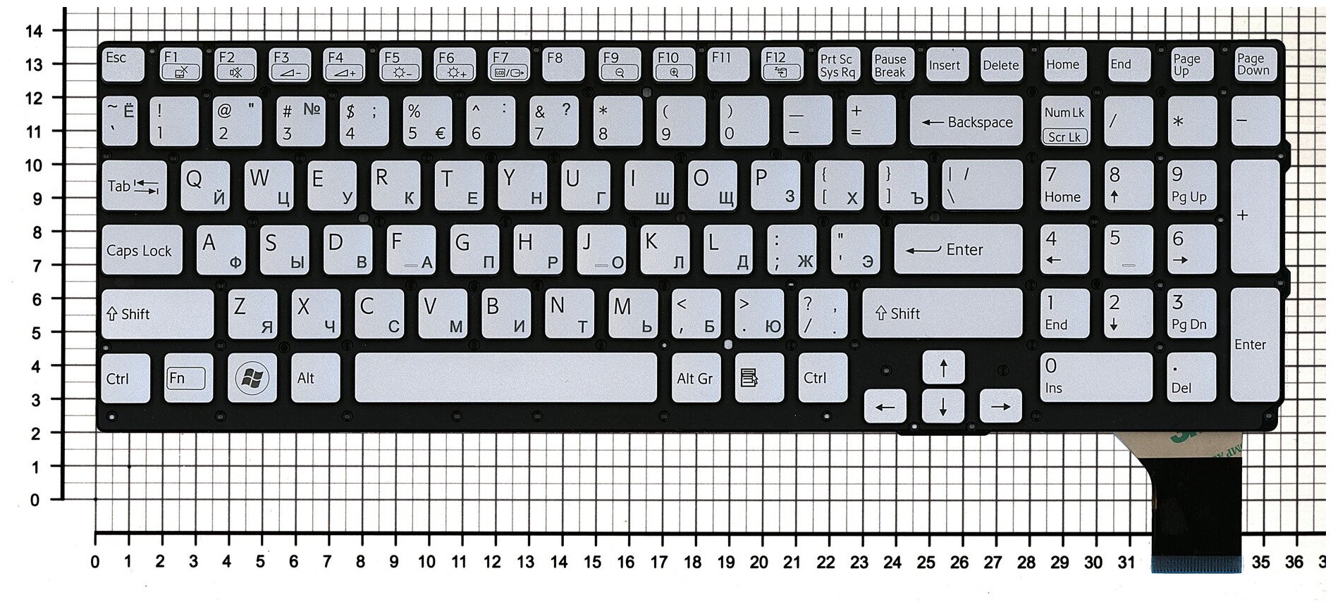 Клавиатура для ноутбука Sony Vaio 550120801-035-G серебристая без рамки