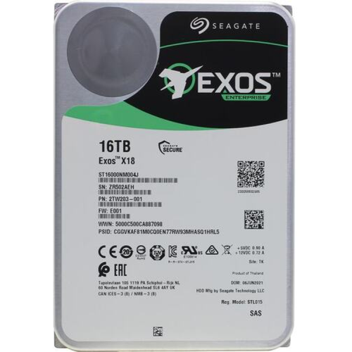 Жесткий диск Exos X18 ST16000NM004J, 16TB, 3.5, 7200 RPM, SAS 12Gb/s, 512e/4Kn, 256MB жесткий диск 6tb exos 7e10 st6000nm020b sas 12gb s 7200 rpm 256mb buffer 512e 4kn 3 5