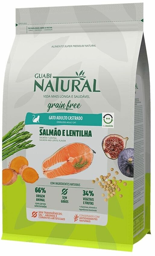 Guabi Natural Cat Sterilised GRAIN FREE сухой беззерновой корм для стерилизованных кошек лосось и чечевица 1,5 кг - фотография № 10