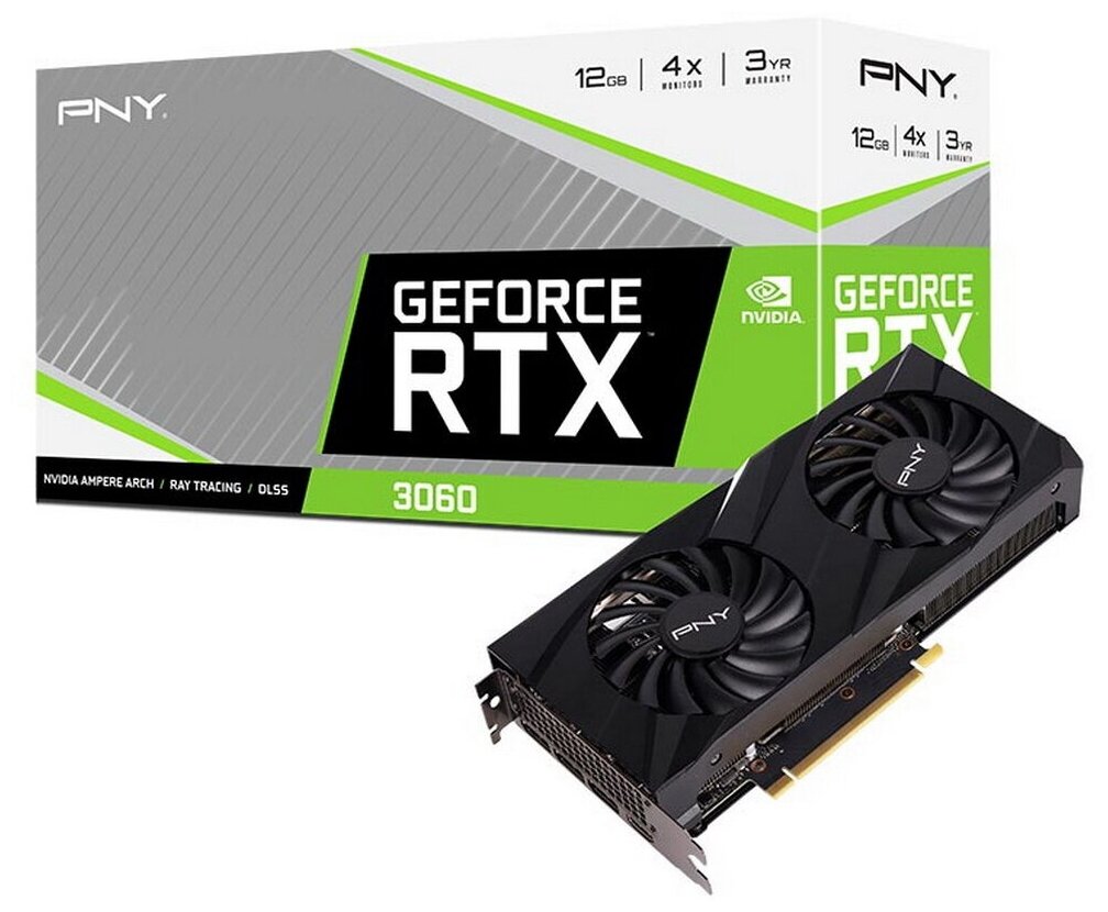 Видеокарта PNY RTX3060 12GB VERTO Dual Fan GDDR6 192bit 1x HDMI, 3x DisplayPort, PCIE4.0, LHR, RTL (VCG306012DFBPB1) (453541)