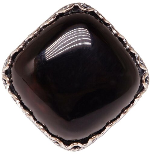 Кольцо, агат, размер 18.5, серебряный, черный