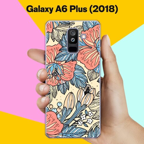 Силиконовый чехол на Samsung Galaxy A6 Plus (2018) Цветочки / для Самсунг Галакси А6 Плюс пластиковый чехол розовые цветочки голубые листики на samsung galaxy a6 самсунг галакси а6 плюс