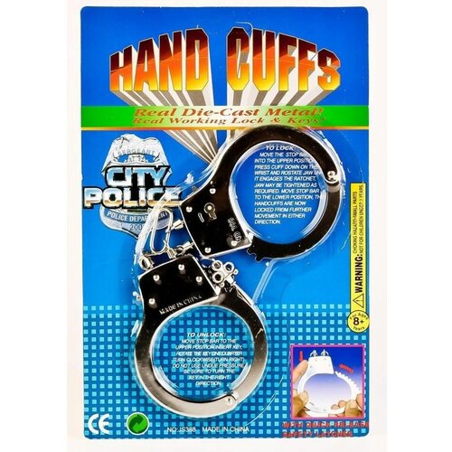 металлические наручники metal handcuff с мехом – черные Игрушечные наручники