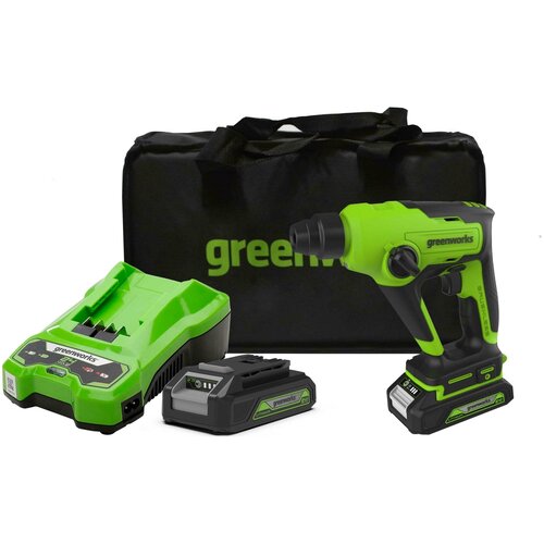 Перфоратор аккумуляторный бесщеточный Greenworks GD24SDS1K2 1,2 ДЖ, 24V, c АКБ 2АЧ и ЗУ, в сумке