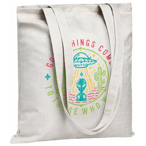 фото Сумка шоппер print it! повседневная, текстиль, вмещает а4, бежевый